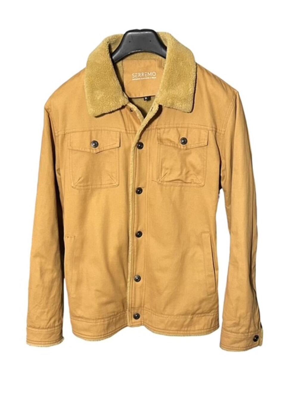 SERREMO Mens XL Tan 100% Cotton Field/Surplus Jacket Snap-Front w/ Sherpa Lining